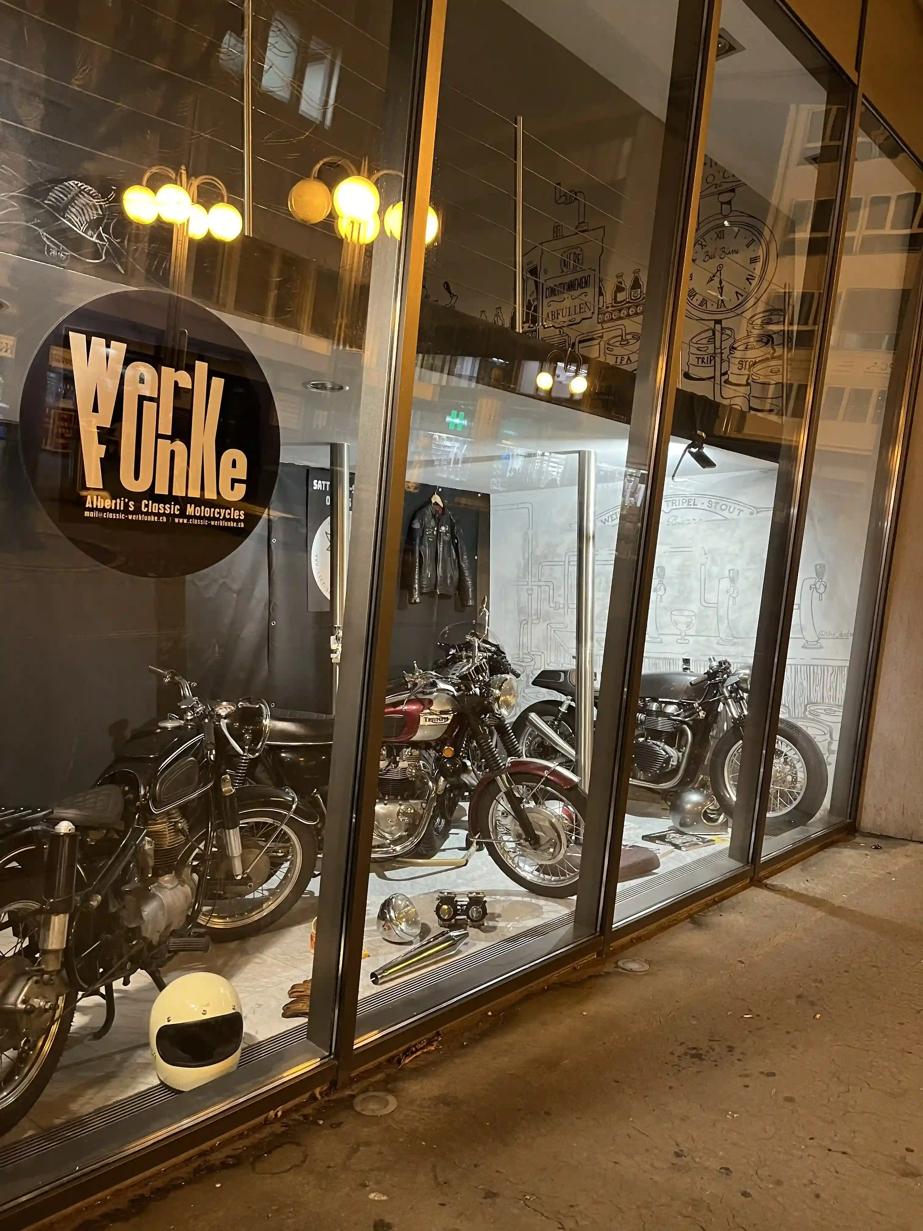 Workshop shop window - Albertis Classic Motorcycles